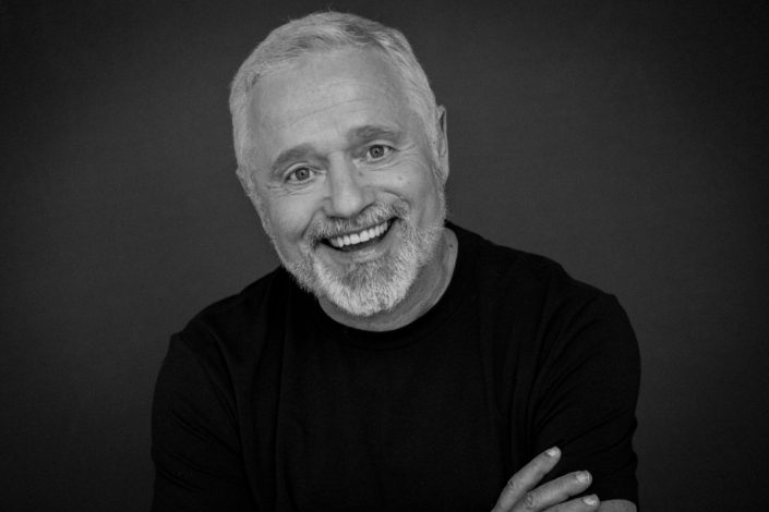 smiling black and white of actor for portrait photography Toronto 4694