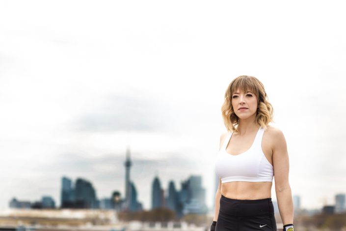 Akiko in workout gear against Toronto skyline for personal branding photography Toronto 4609