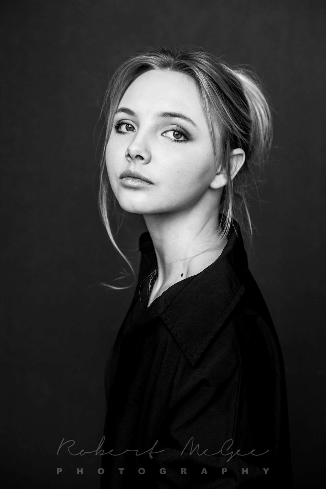 Vera Cooke hair up wearing black blouse black & white portrait 019A771